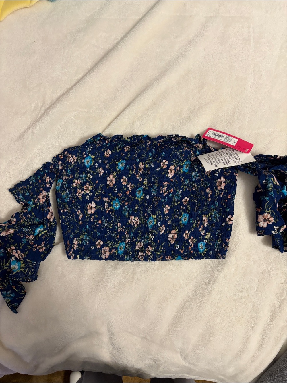 Xhilaration Navy Floral Smocked Off-Shoulder Crop Top